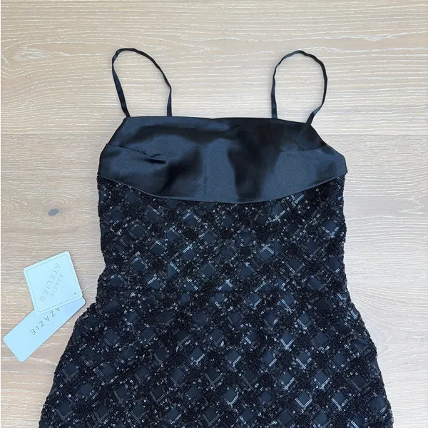 Azazie Atelier Maxi Dress Sleeveless Beaded Size US8 Black - Image 3