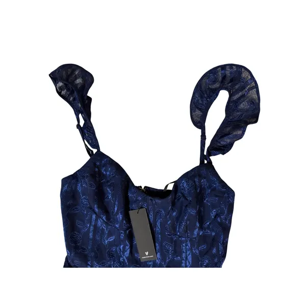 NWT Lulus Size XS Stunning Glory Navy Blue Floral Jacquard Tiered Maxi Dress - Image 5