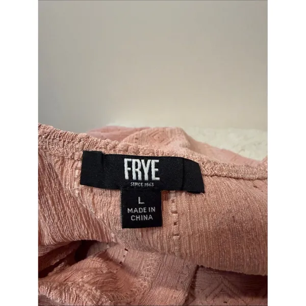 Frye Blush Pink Eyelet Peasant Boho Aztec Print Textured Buttons Blouse SZ L - Image 5