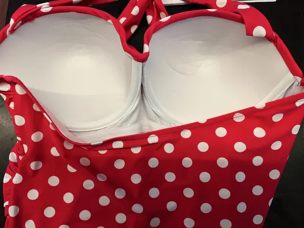 Red Polka Dot Swimsuit Womens XL Halter Ruched One Piece Padded Swimwear - Image 5