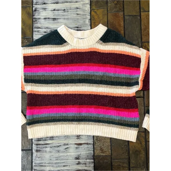 American Eagle Multi Color Striped Crop Sweater Women’s Small Boho Casual Chunky - Image 8