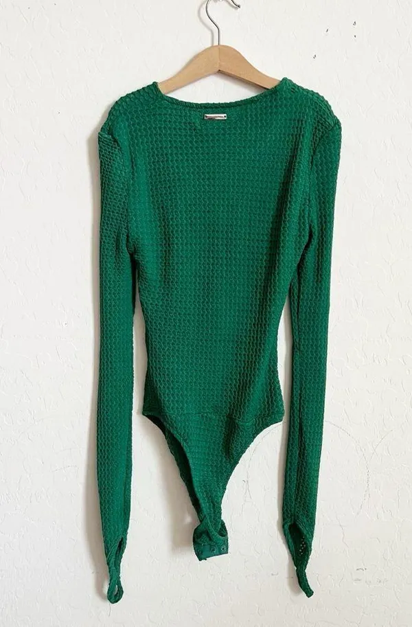 Maniere De Voir Textured Cut Out Bodysuit Green - Image 5