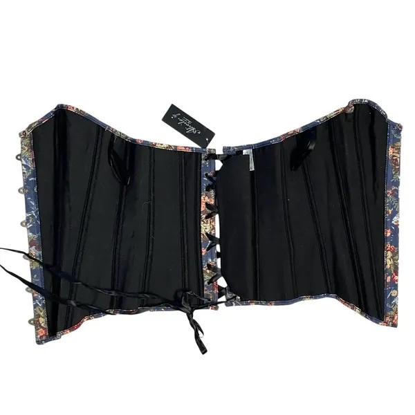 ALIVILA Y Fashion Corset Denim Floral Lace Up Back Strapless Bustier Size Medium - Image 5