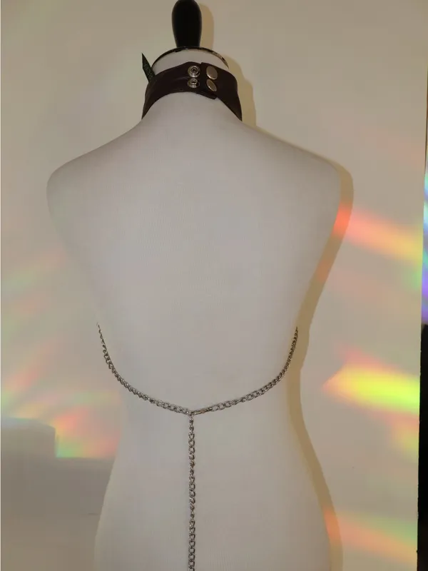 Dolls Kill Black Gothic Body Chain Harness brown and silver s/m - Image 5