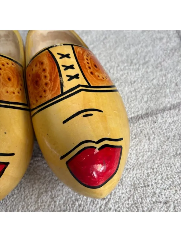 Vintage Hand Painted Dutch Wooden Clogs Pair Authentic Holland Souvenir Folk Art - Image 3