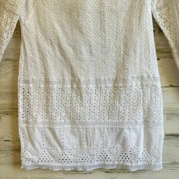 Lauren Ralph Lauren White Cotton Voile Floral Eyelet Long Sleeve Dress‎ Boho - Image 5
