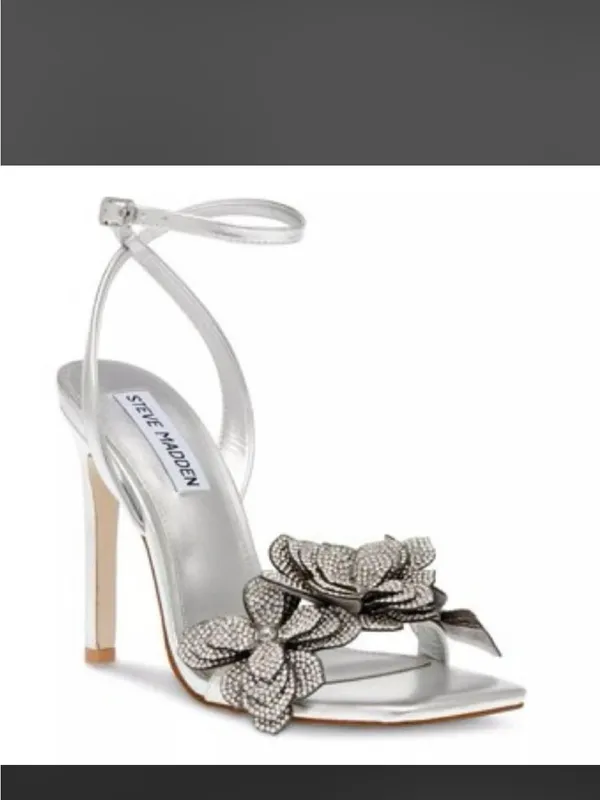NWOT Steve Madden Ulyana metallic silver rhinestone floral heels summer party - Image 4