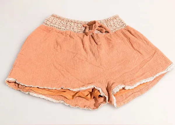 Listicle Peach Boho Gauze Lace Trim Lounge Shorts | Size Small - Image 2
