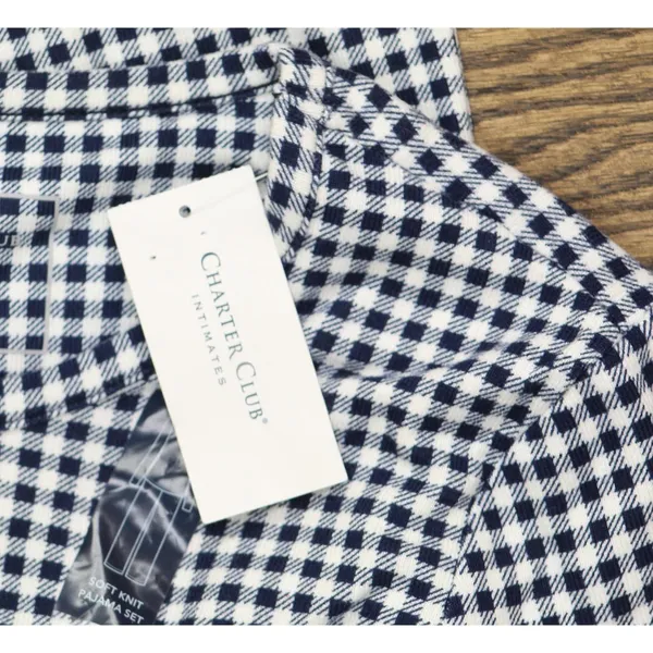 NEW Charter Club Printed Long Sleeve Pajama Sleep Top Gingham Check Blue XS - Image 4
