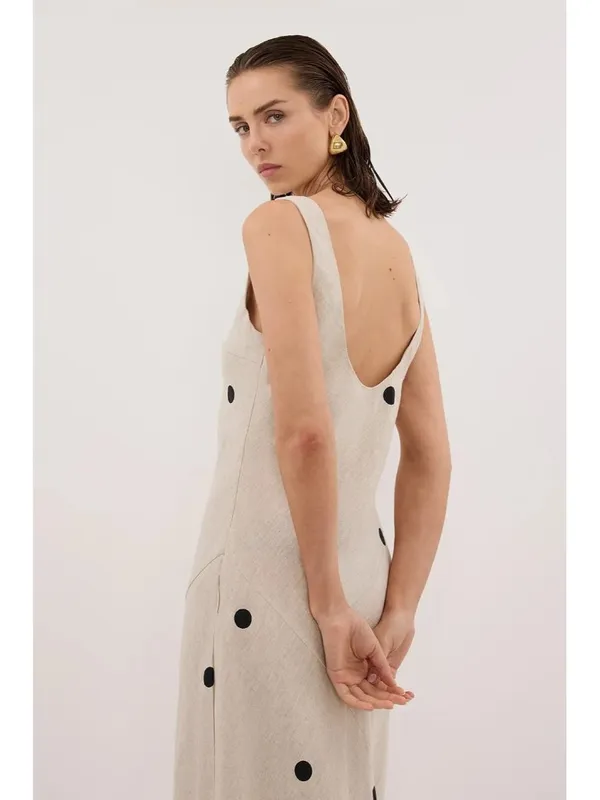 NWT DISSH Beverly in Natural Spot Linen Scoop Back Sleeveless Maxi Dress US 6 - Image 12