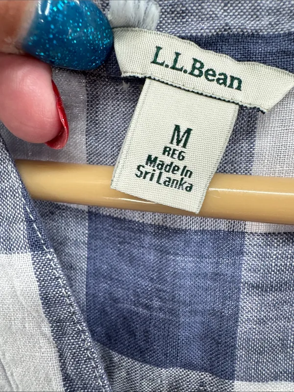 L.L. Bean Gingham V-Neck Tunic 100% linen casual lightweight summer fall M - Image 5