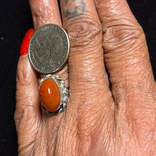 Vintage-Style Oval Carnelian Cabochon Ring size 6.25 - Image 5
