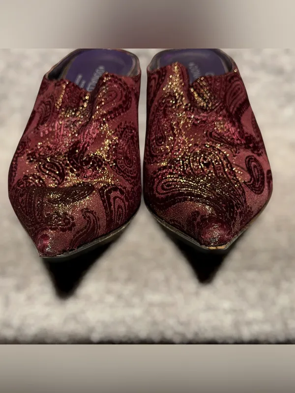 Donald J Pliner Couture Paisley Brocade Pointed Toe Kitten Heel Mules Y2K Glam - Image 3
