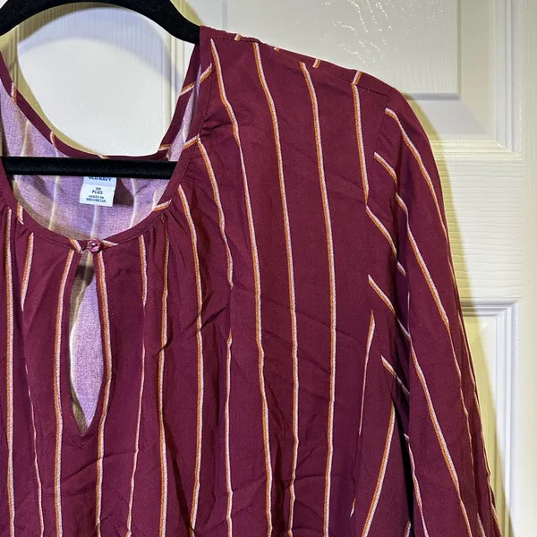 Old Navy Waist Defined Striped Keyhole Dress Plus Size 3X Long Sleeve Red Maroon - Image 3