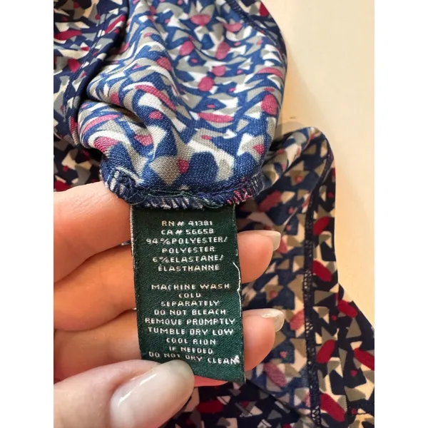Lauren Ralph Lauren Geometric Print‎ Short Sleeve Zipper Back Blouse Sz LCareer - Image 8