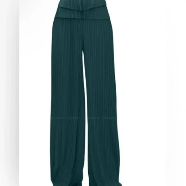 Andrea Iyamah Teal Wide-Leg Pleated Pants - Image 3