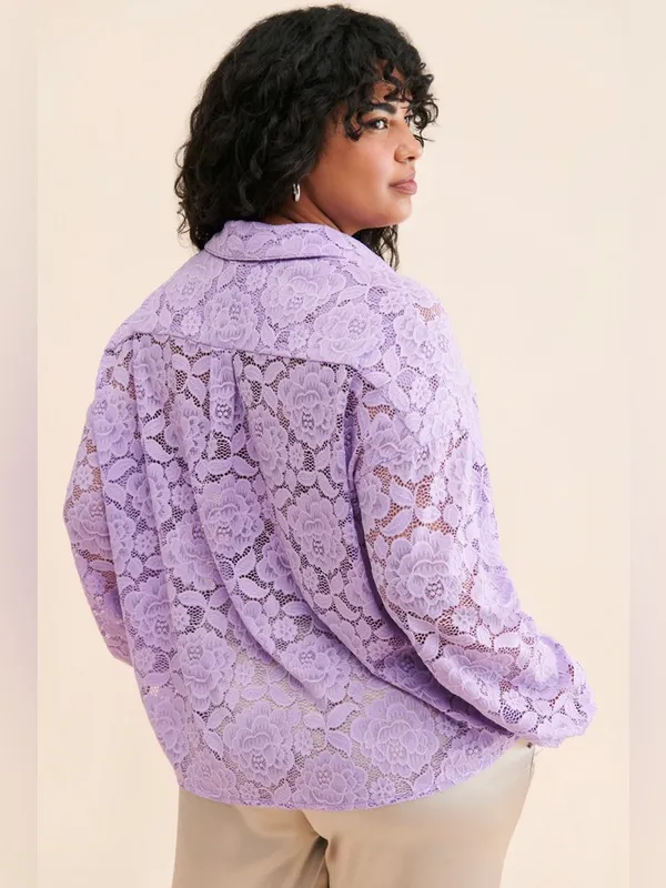 Anthropologie Hutch Lavender Sheer Floral Lace Buttondown Shirt Size Small - Image 9