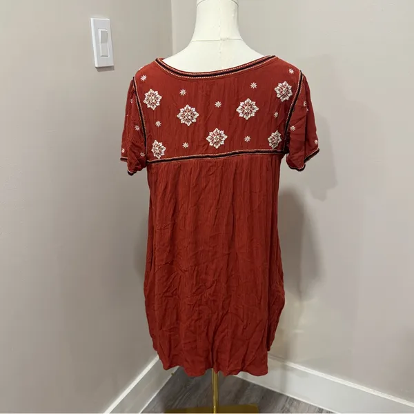 Abercrombie & Fitch Rust‎ Embroidered Dress Large - Image 3