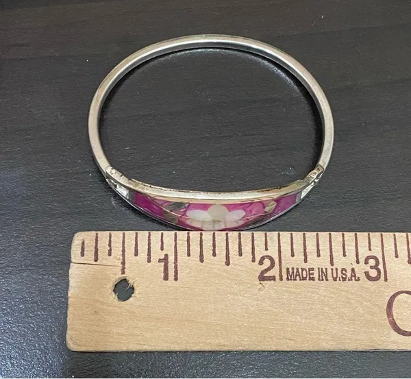 Vintage Alpaca Mexico Mexican Silver Mother of Pearl Inlaid ID Cuff Bracelet - Image 8