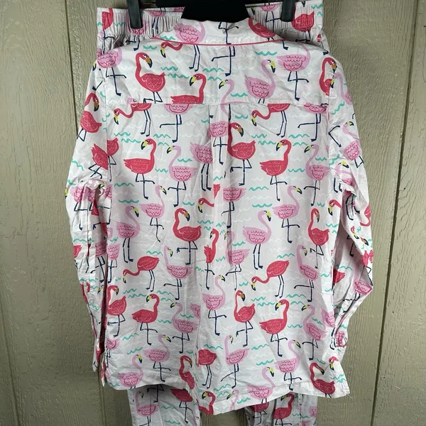 The Company Store Pajama Set Women Medium Pink Poplin Flamingo Long Sleeve Pants - Image 4