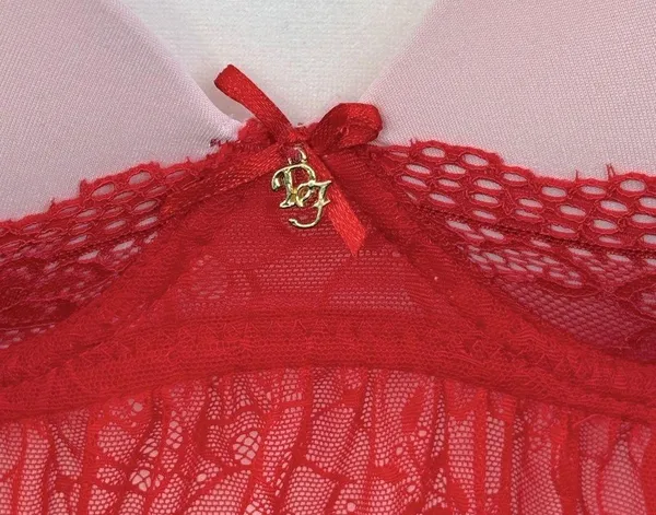 DAISY FUENTES Push Up Babydoll Lace Lingerie Top Red/Pink-Medium - Image 5
