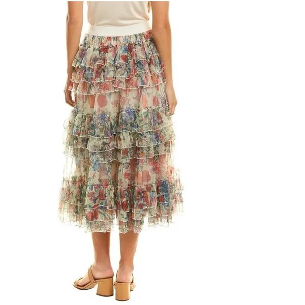 Beulah Style‎ Floral Mesh Tiered Ruffle Skirt L NWT Romantic Cottagecore - Image 2