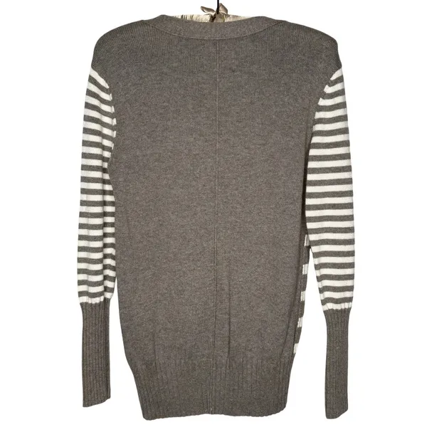 American Eagle AOE Fall 2010 Y2K Striped Cardigan L Wool Grey Preppy Millennial - Image 5