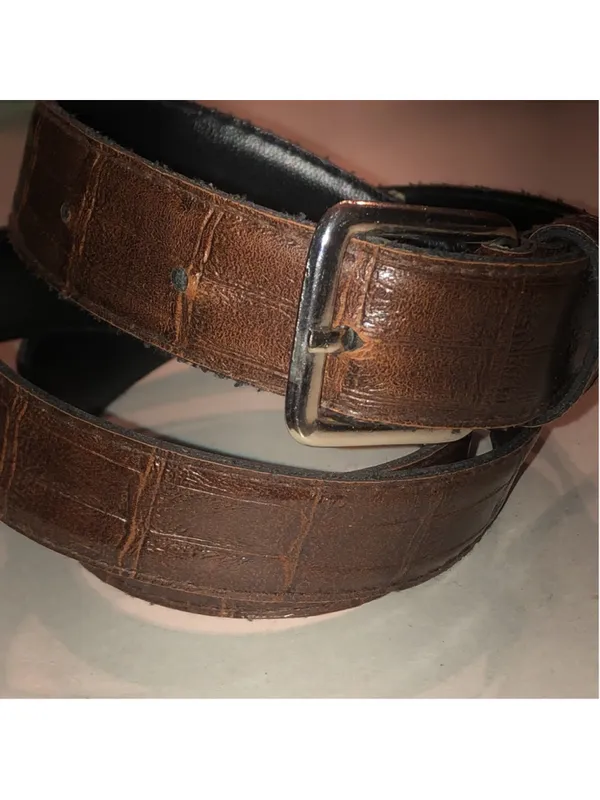 Brown Faux Leather Embossed Belt - Image 4