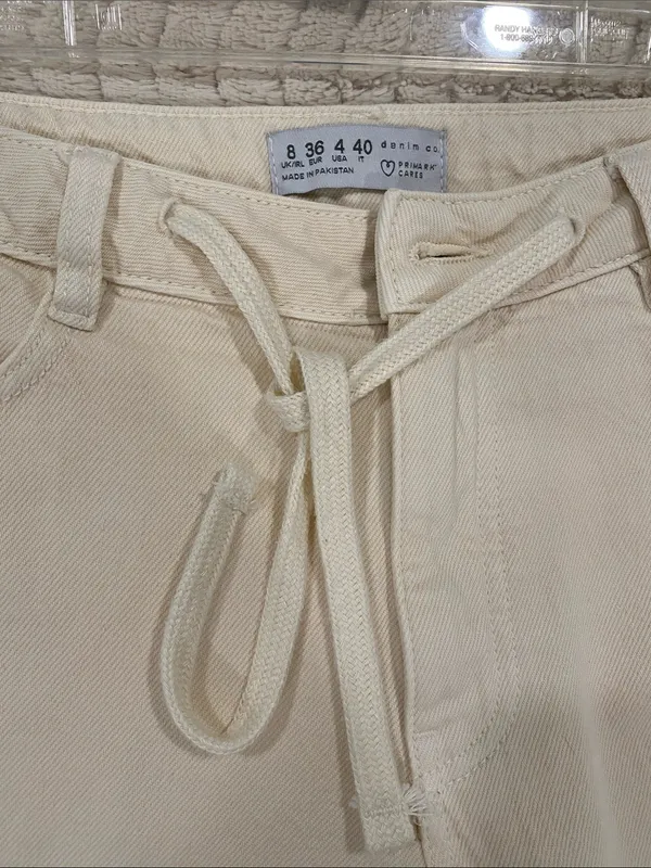 Primark Cream Drawstring Cotton Shorts size 4 - Image 4