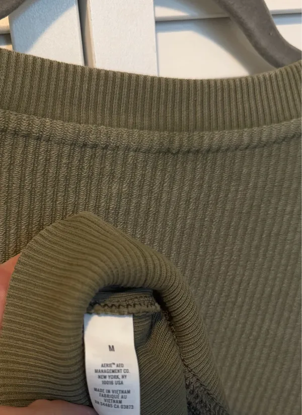 Aerie Green Cropped Ribbed Crewneck Sweater - Image 4