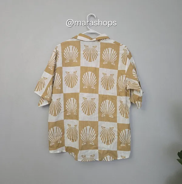 Petal + Pup Checkered Seashell Print Cotton Button Up Shirt - Image 5