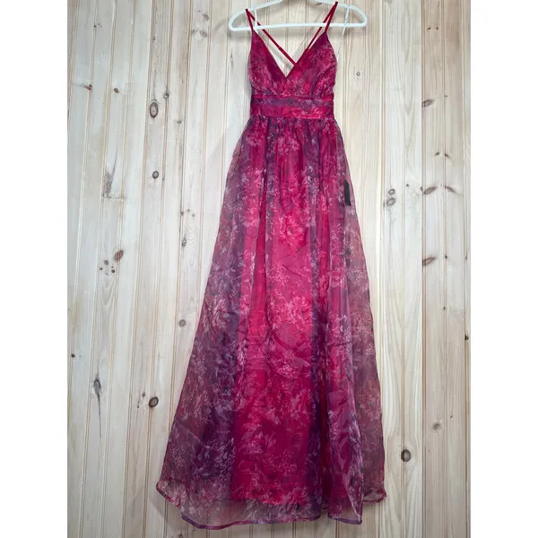 Lulus Romance That Wows Magenta Floral Print Organza Maxi Dress Holiday Large - Image 8