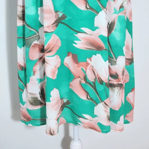 Peach Love California Green Floral Mini Dress Size Large Wedding Guest Dress - Image 3