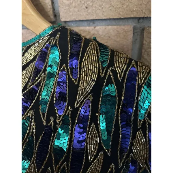 VTG 80s Stenay Women Black Silk Sequin Bead Cocktail Party Dress Sz 10 P Evening - Image 7