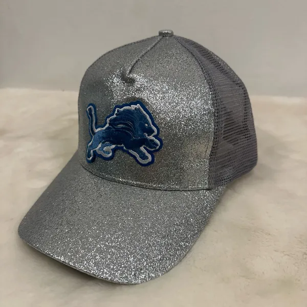National Football League Detroit lions Silver Glitter baseball trucker hat Blue Lion mascot! - Image 6