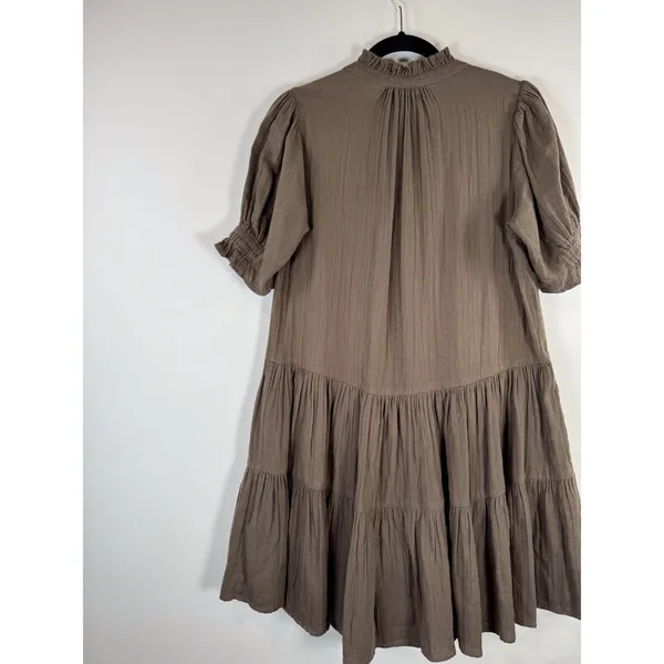 Apiece Apart Womens Dress Brown Las Alturas Mini Tiered Puff Sleeve A Line XS - Image 9
