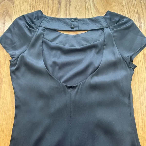 Vintage CACHE 100% Silk Satin Cocktail Dress Black Size 4 LBD Cap‎ Sleeve Luxe - Image 9