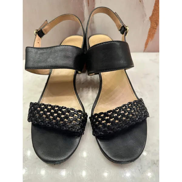 Talbots Mimi Woven‎ Black Leather Block Heel Slingback Sandals 6.5M - Image 2