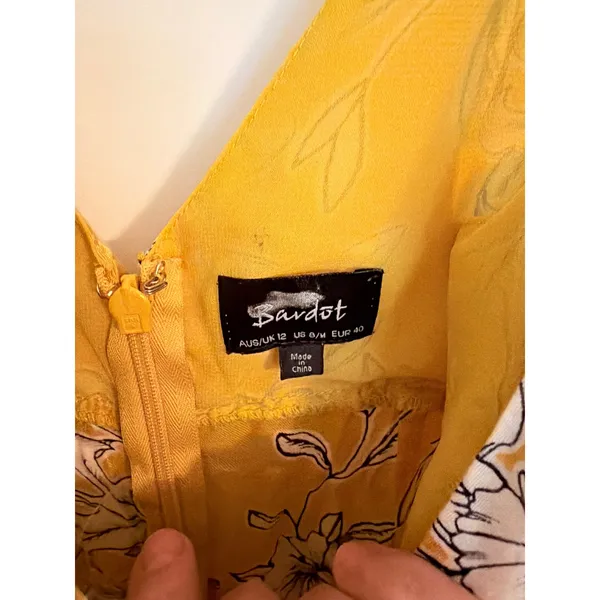 Bardot Floral Midi Dress Womens‎ 8/M Yellow Lace Up Boho Summer Tropical V-Neck - Image 6