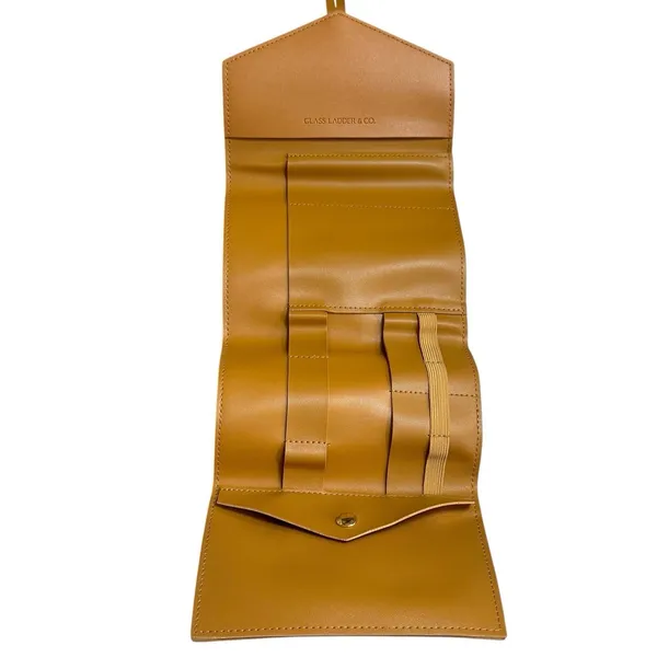 Glass Ladder Co Katherine Tech Travel Pouch Organizer Roll Up Honey Leather 7x5" - Image 5