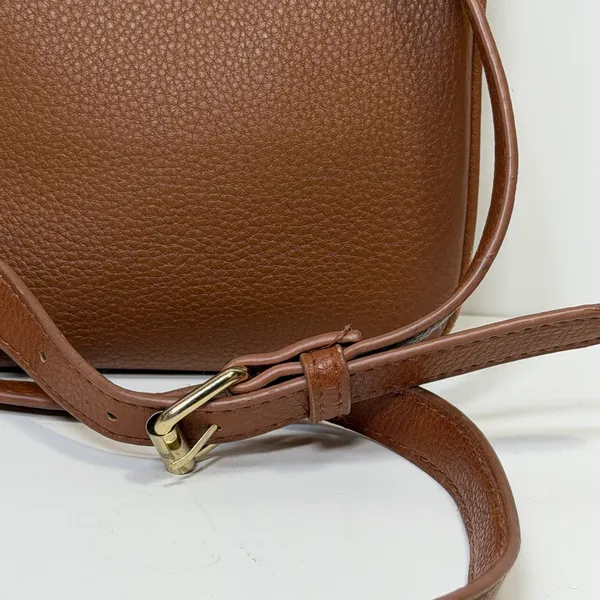 Michael‎ Kors Fulton Crossbody Bag Brown Pebbled Leather Gold Logo Bag Designer - Image 4