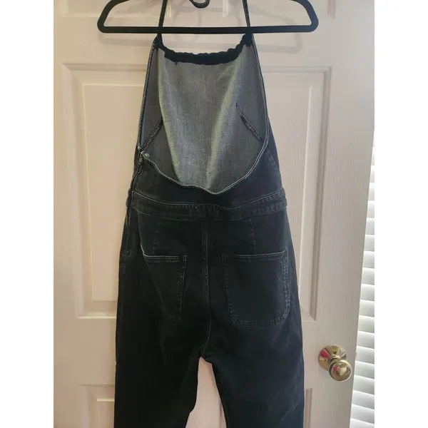 Free People Overalls Women Size 12 Dark-wash Denim Halterall Overall Side Zip - Image 5