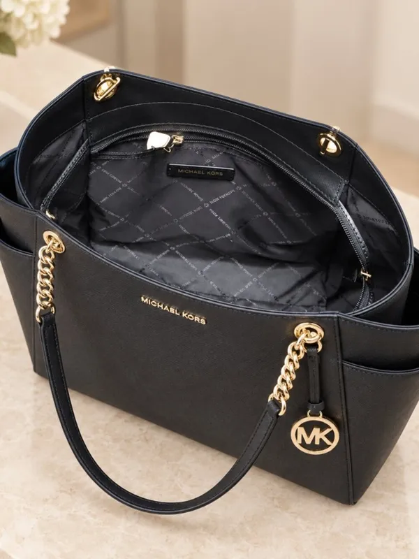 Michael Kors Black Saffiano Leather Chain Shoulder Tote Bag NWT - Image 6