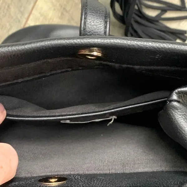 Lucky Brand Black Vegan Leather Tassel Tote Double Handle Bucket Bag - Image 10