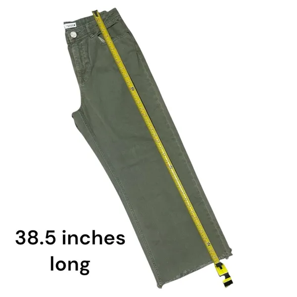 ZARA High-Waisted Wide-Leg Jeans – Olive Green with Raw Hem - Image 6