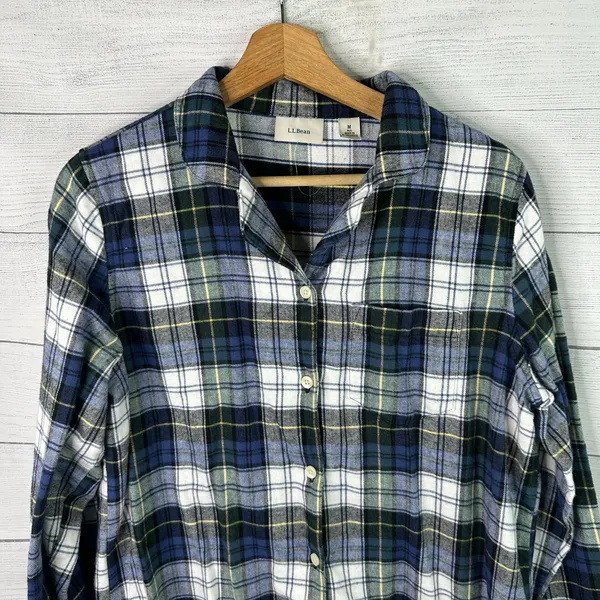 LL Bean Womens size Medium Scotch Plaid Flannel Pajamas Shirt Tartan 502584 - Image 3