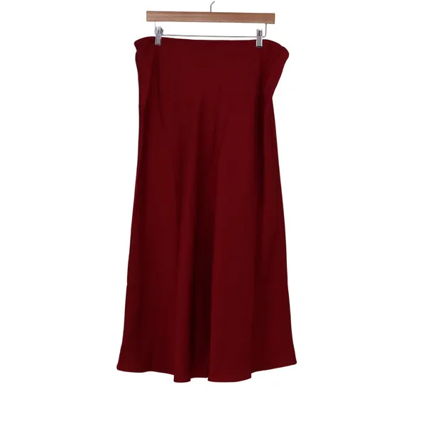 Skrtimory Wine Red Midi Skirt Size L Stretch Minimalist Solid Career Pull On - Image 3