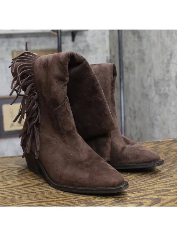 Universal Thread Patsy Tall Fringe Western Boots Mid Calf Chcolate Brown 7.5M - Image 2