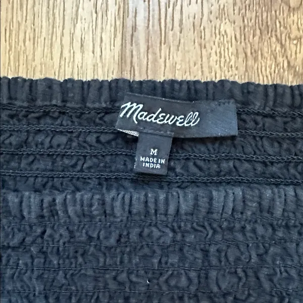 Madewell 100% Cotton Lucie‎ Puff-Sleeve Smocked Bodice Top in Black Size Small - Image 2