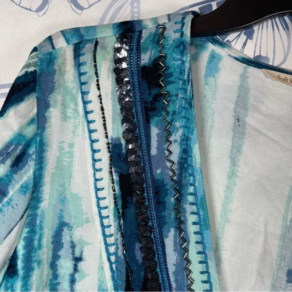Soft Surroundings Blue Patterned Top SZ:M - Image 3